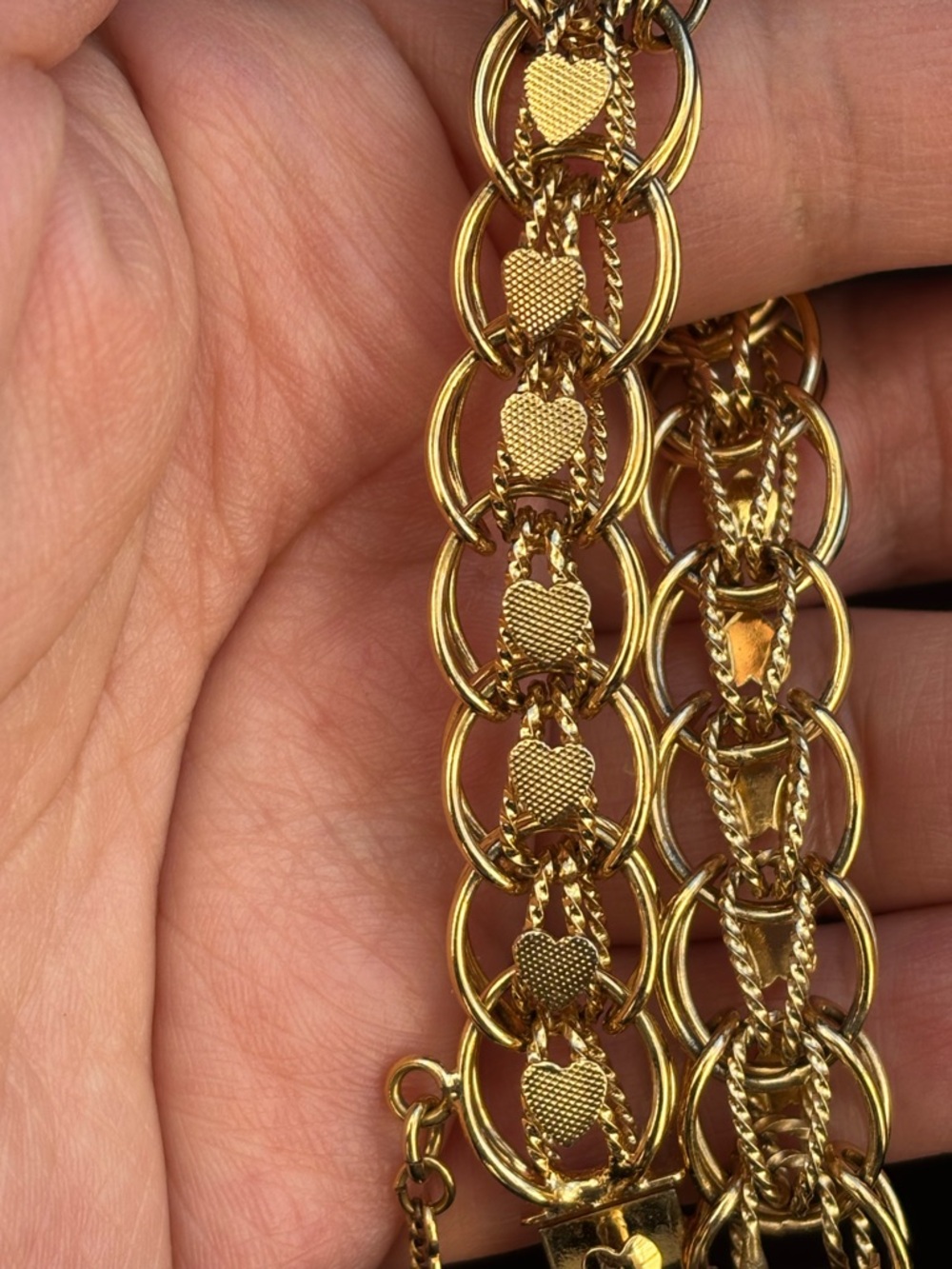 Vintage Monet Heart Bracelet Gold Tone 8” Lock Clasp Romantic Statement Piece - Picture 3 of 4